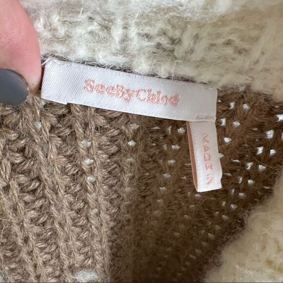 See by Chloe Alpaca Wool Zip Knit Sweater size medium cream and tan - Picture 8 of 10